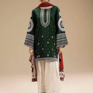 Green Embroidered 3-Piece Dhanak Suit for Women