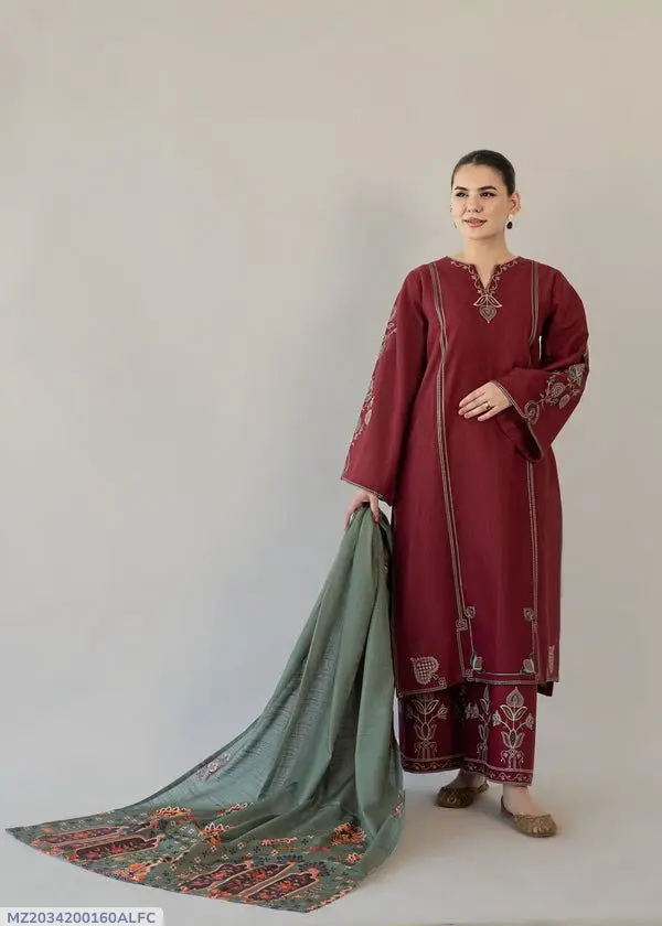 3 Pcs Women's Unstitched Embroidered Suit