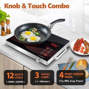 Electric Hot Plate with Timer Knob & Touch Combo Stainless Steel 12W