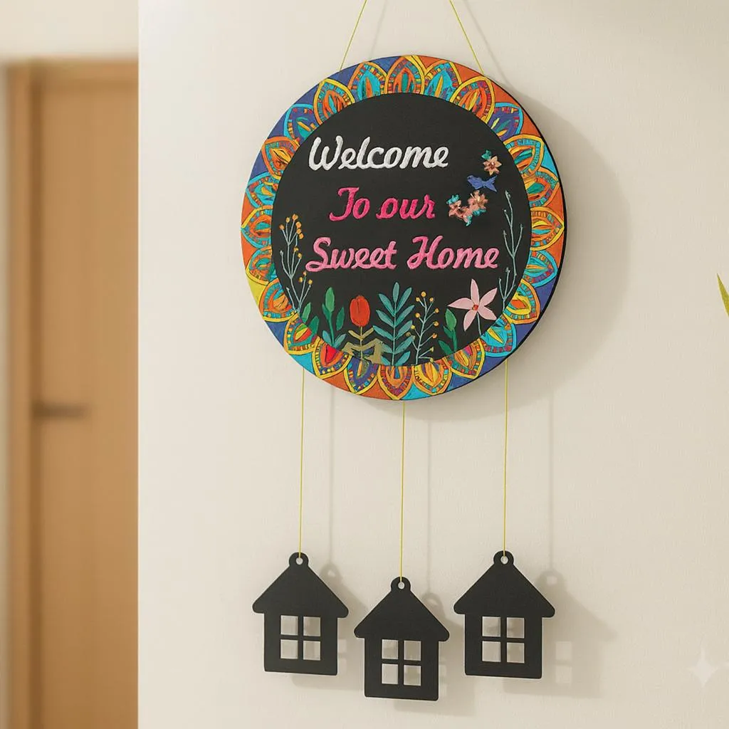 Welcome Home Wall Hanging with 3D House Charms, Black Mandala Floral Art, 28" Height - Image 5