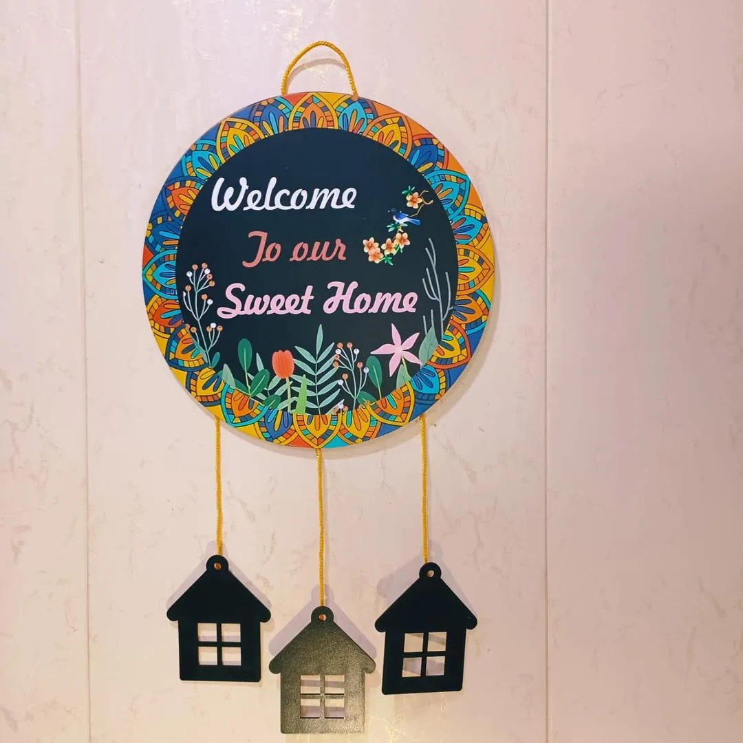 Welcome Home Wall Hanging with 3D House Charms, Black Mandala Floral Art, 28" Height - Image 4