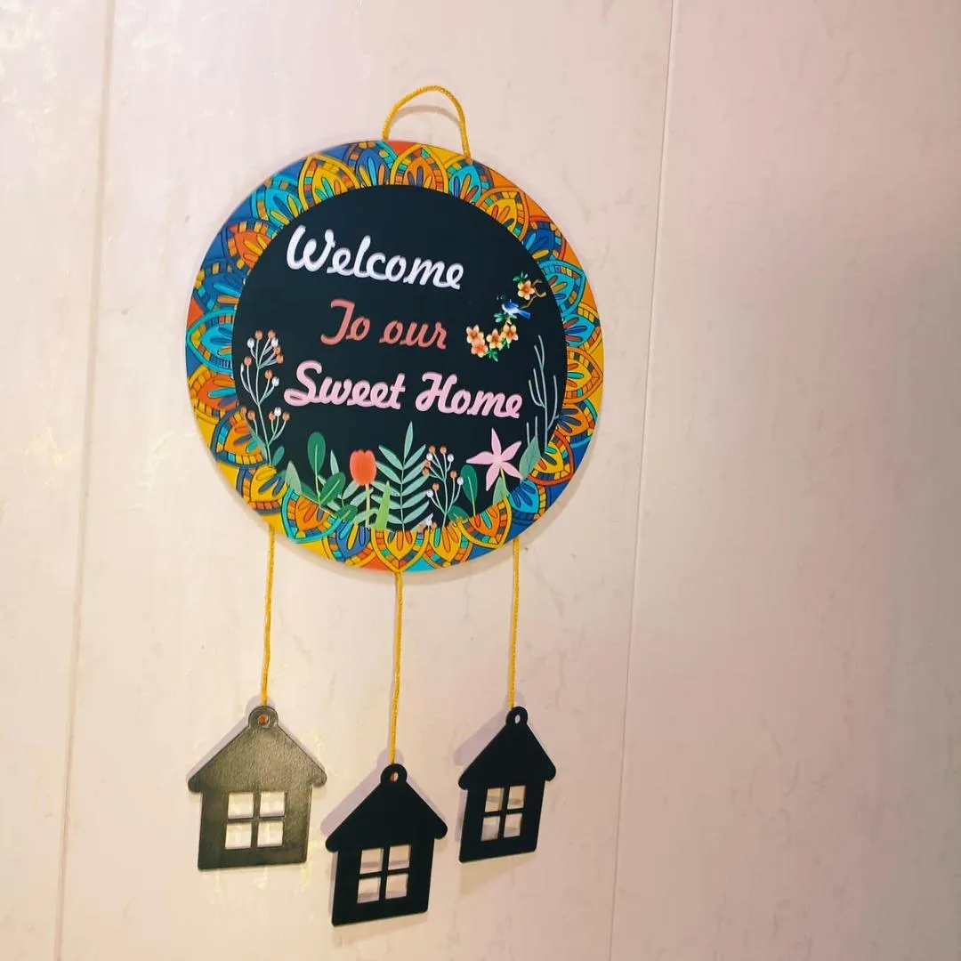 Welcome Home Wall Hanging with 3D House Charms, Black Mandala Floral Art, 28" Height - Image 3