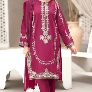 Pink Embroidered 2-Piece Dhanak Suit for Women