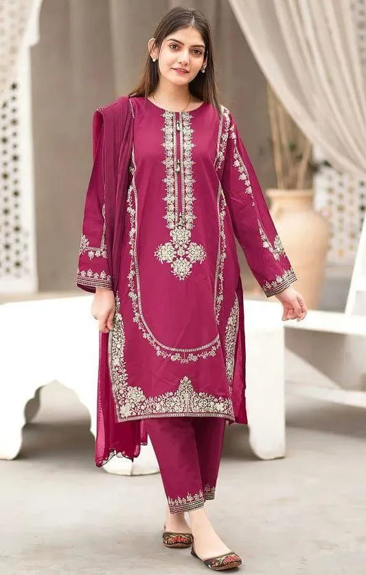 Pink Embroidered 2-Piece Dhanak Suit for Women