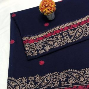 Swiss Embroidered Shawl Navy Gold Maroon Paisley