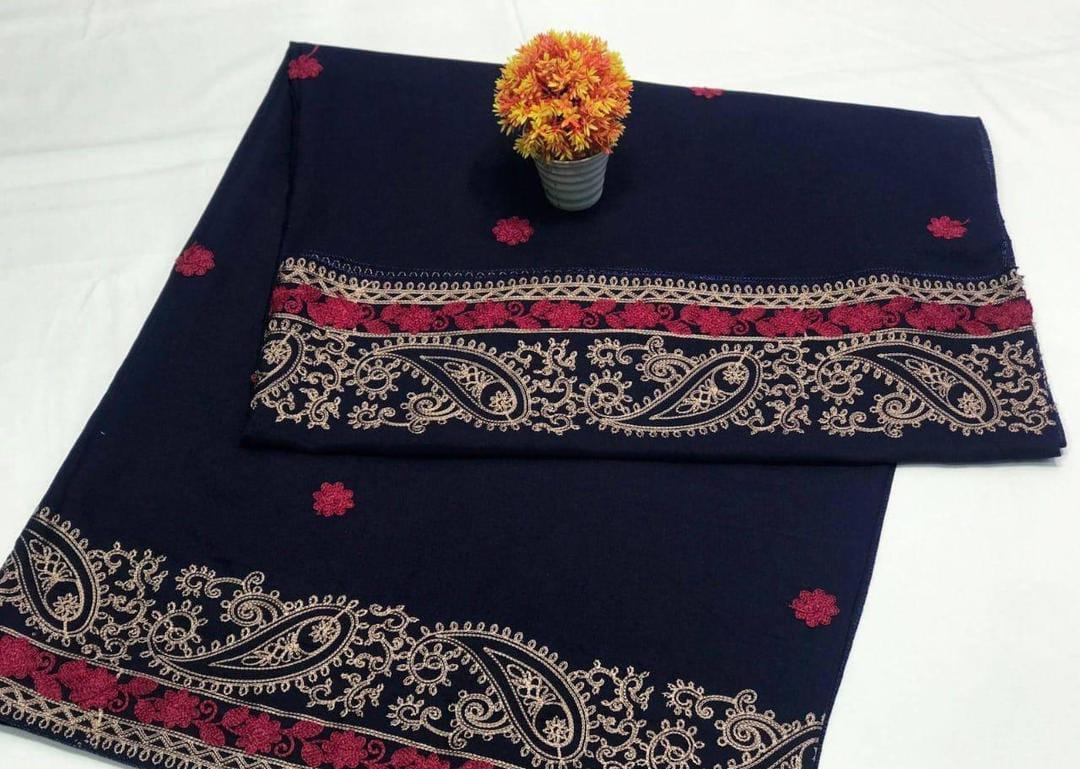 Swiss Embroidered Shawl Navy Gold Maroon Paisley - Image 3