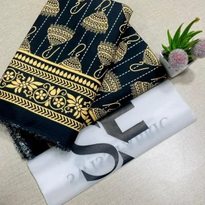 Women's Black Gold Embroidered Unstitched Suit 2.25m