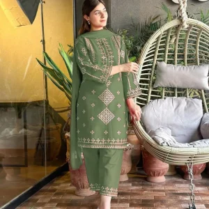 3 Pcs Women's Stitched Cotton Sequins Embroidered Suit