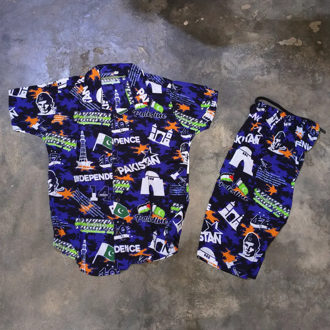 14 August 2 Pcs Dhanak Shirt And Shorts Set 3 to 8 Year Boys - Image 3