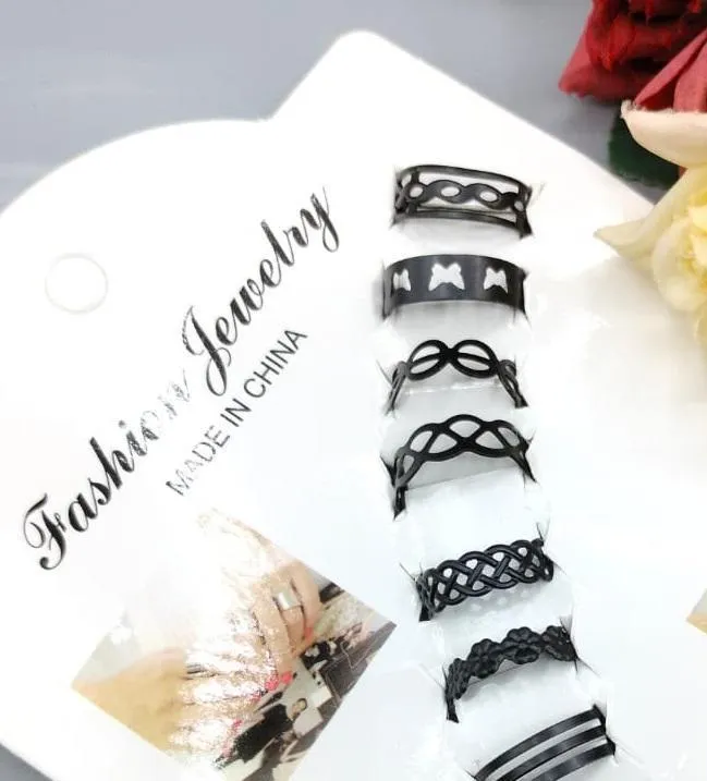 10Pcs Adjustable Black Gold Silver Rings Set for Men Women - Image 4