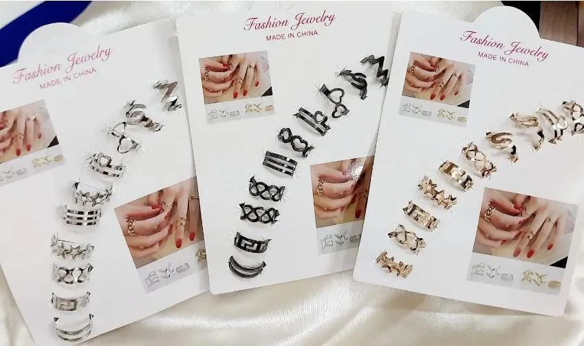 10Pcs Adjustable Black Gold Silver Rings Set for Men Women - Image 8