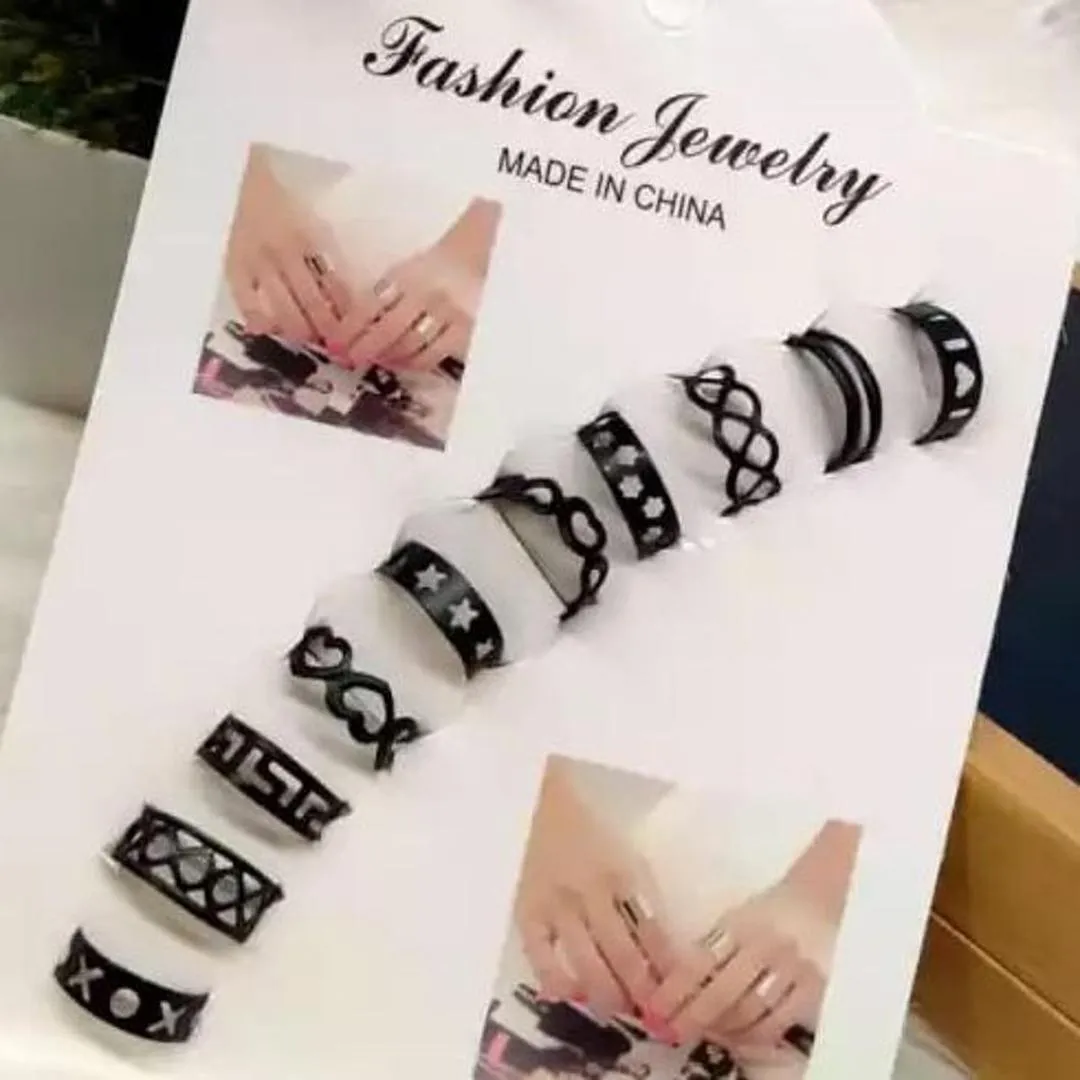 10Pcs Adjustable Black Gold Silver Rings Set for Men Women - Image 9