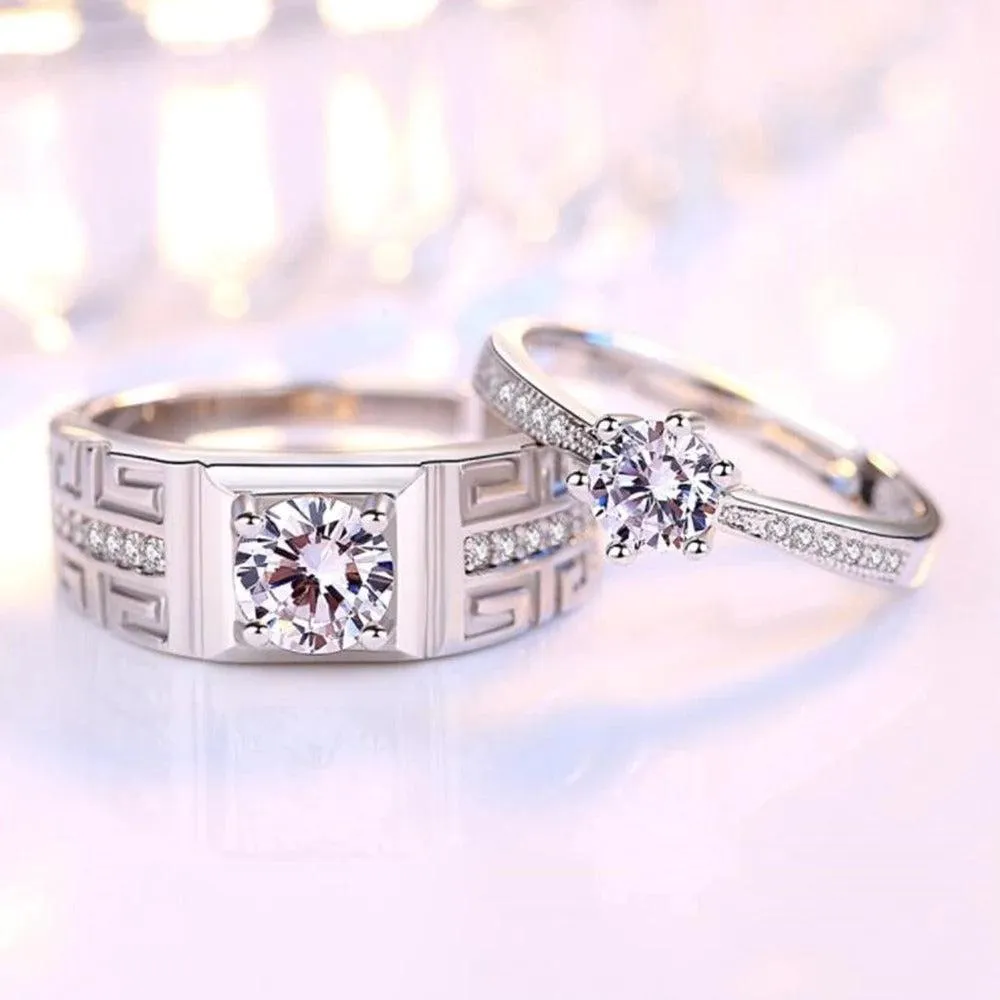 Silver Plated Crystal Couple Rings Set of 2 Adjustable - Image 3