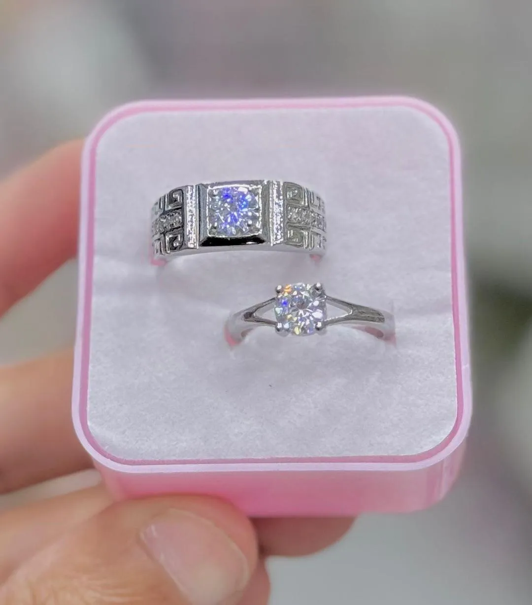 Silver Plated Crystal Couple Rings Set of 2 Adjustable - Image 4