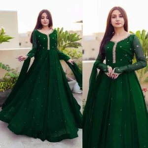 Green Embroidered Chiffon Maxi Set with Dupatta
