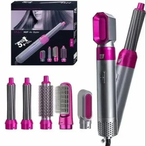 5 in 1 Hot Air Hair Styler Brush – Multi-Function Hair Dryer, Curler, Straightener & Volumizer for Salon Style Hair at Home