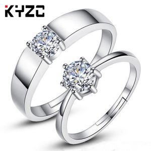 Korean Style Single Diamond Open Ring for Women Wedding 925 Silver