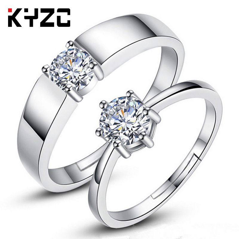 Korean Style Single Diamond Open Ring for Women Wedding 925 Silver