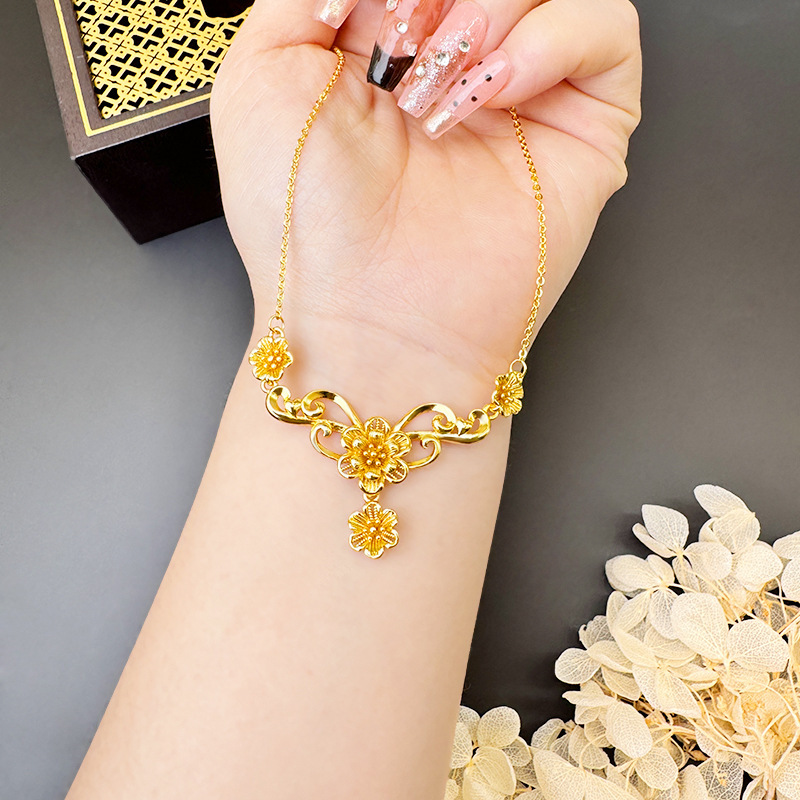 Gold Flower Necklace for Women Wedding Retro Style - Image 17